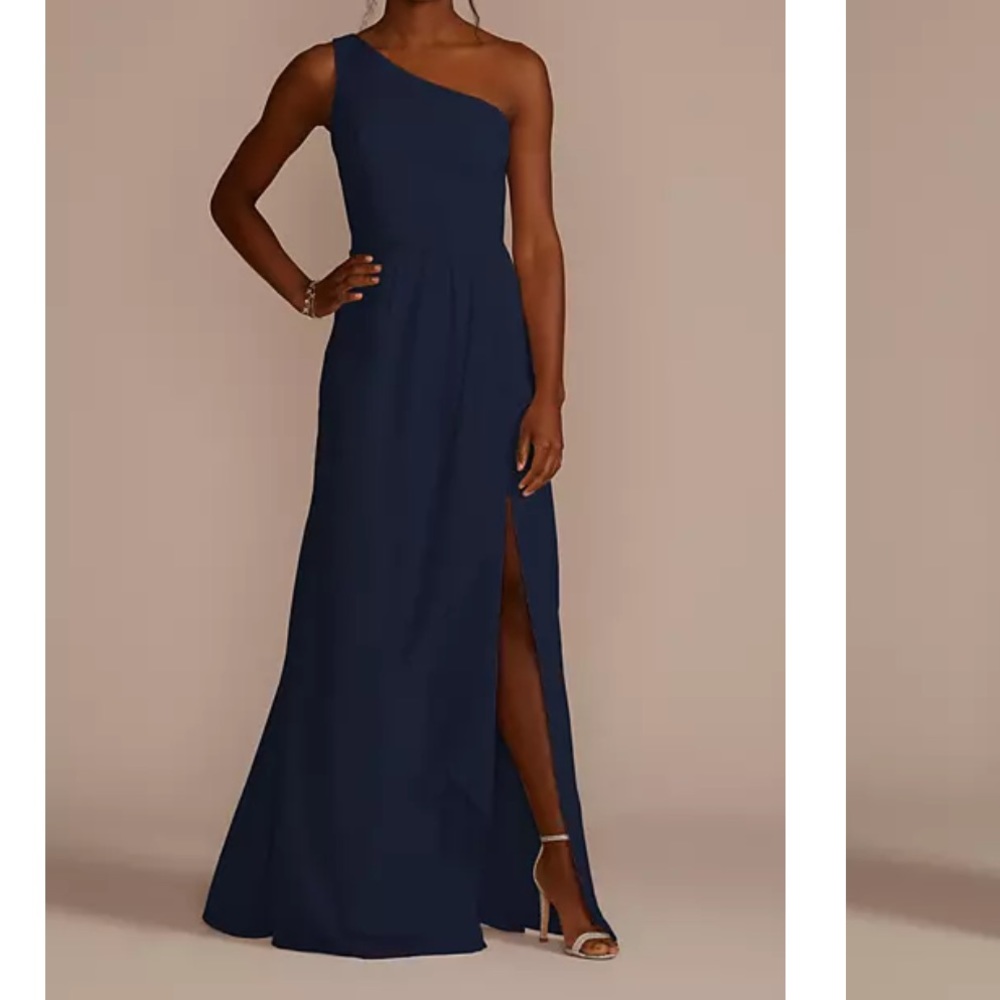 David’s bridal one shoulder marine chiffon gown size 2